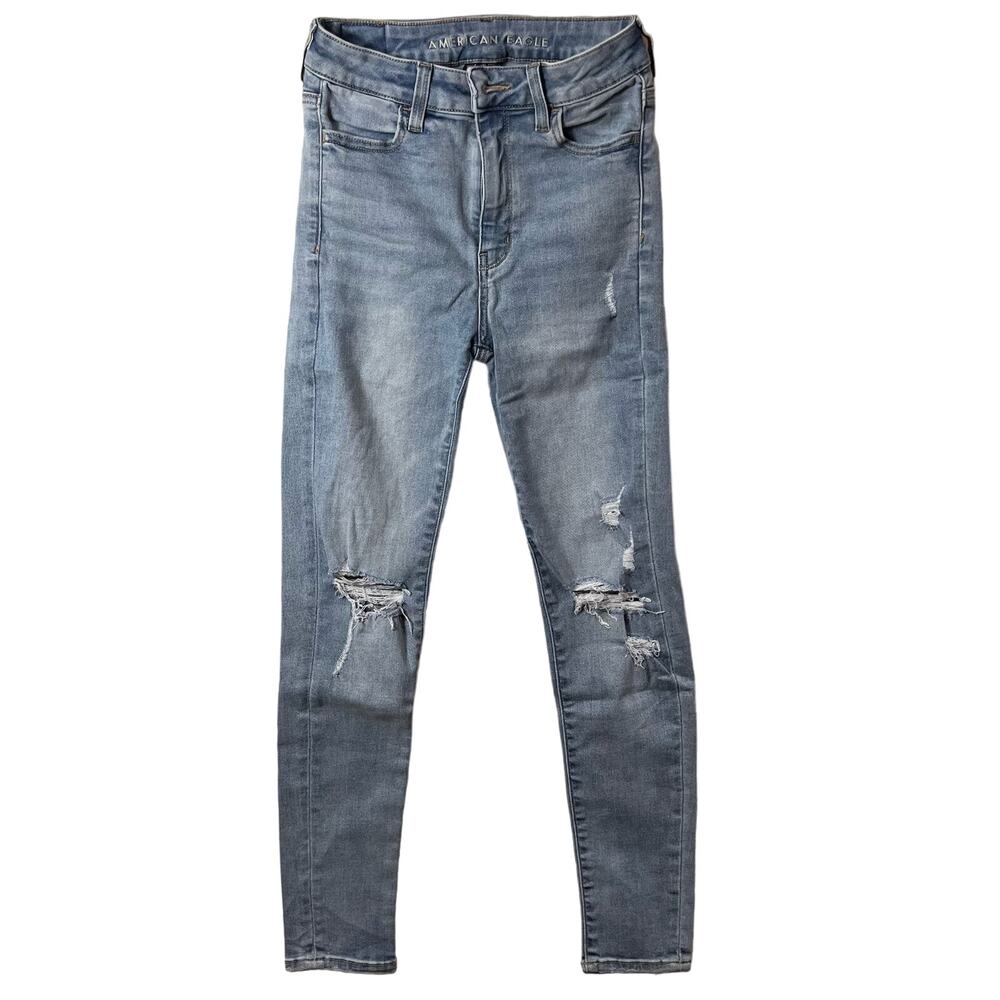 American Eagle Outfitters Super Hi Rise Jegging Next Level Stretch Distressed